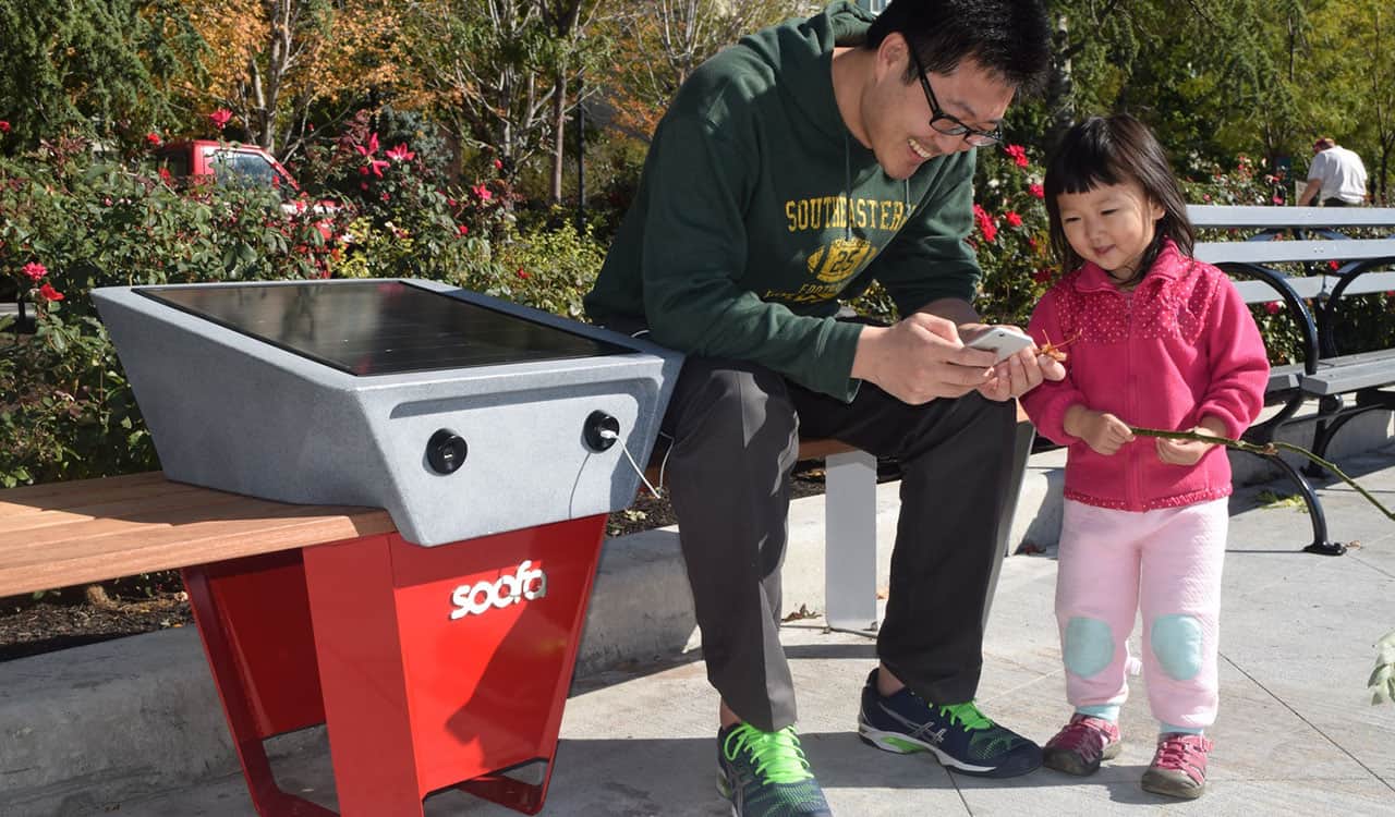 Connected sign and bench provide local news