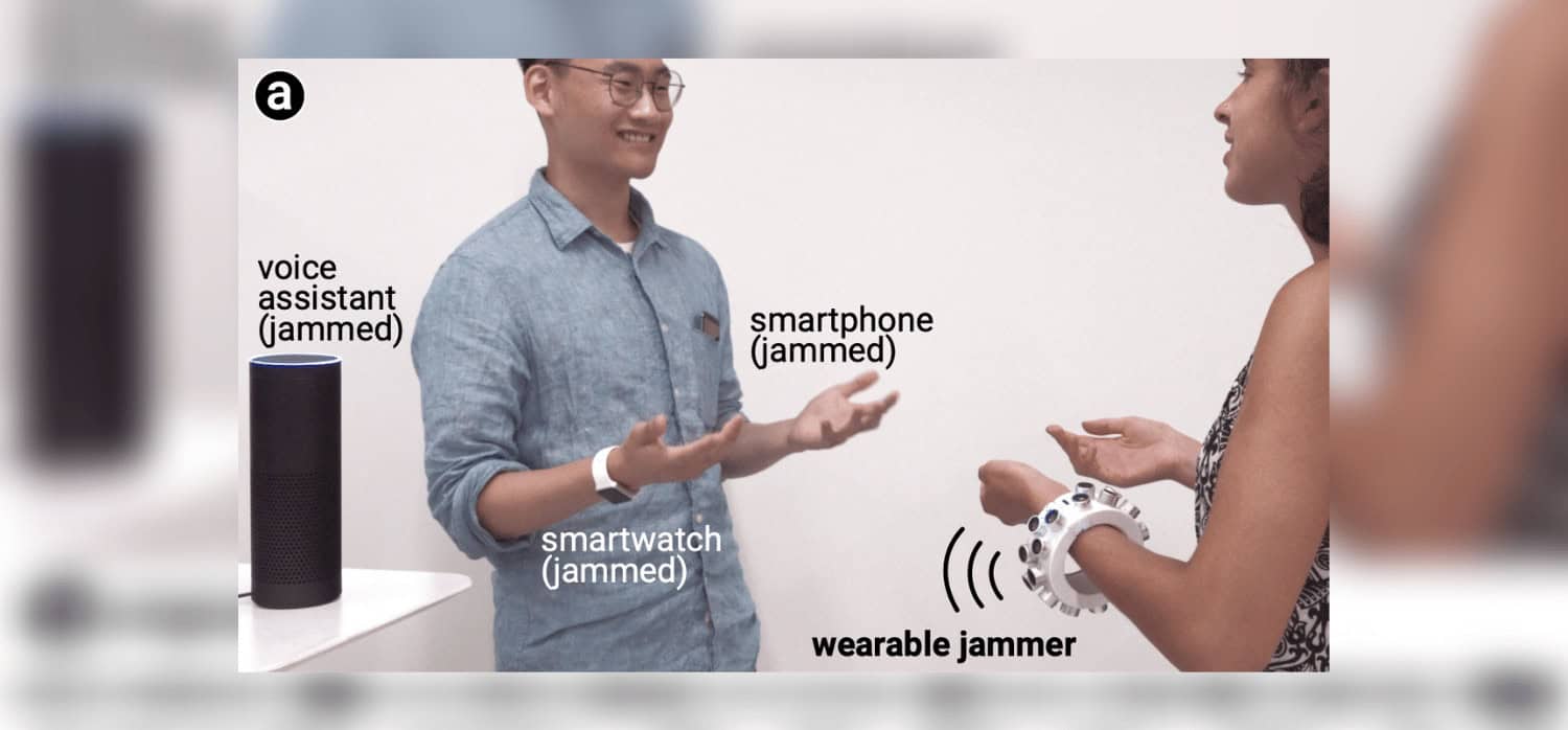 Wearable jams microphones in smart devices