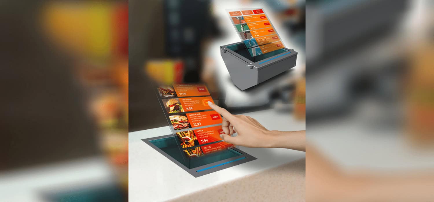 Holographic menus and pay points for safe, touchless food ordering